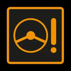 Voyant frein orange : le volant et le point d'exclamation indiquent un problème avec le système de freinage ou de direction assistée.