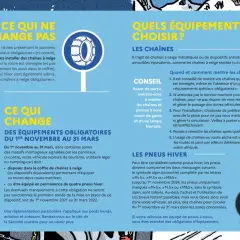 Pneus hiver obligatoires du 1er nov au 31 mars. Les chaînes sont une alternative. Vérifiez la date de validité de vos équipements.