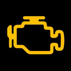 Voyant moteur orange clignote sur fond noir. Un problème mécanique est à signaler.
