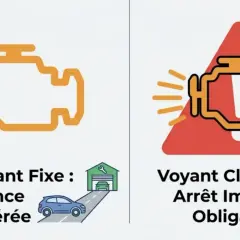 Voyant moteur allumé fixe : urgence modérée, possible perte de puissance. Voyant clignotant : arrêt immédiat, risque de panne.