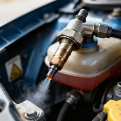 Vapeur s'échappant d'un injecteur, un des symptômes d'une fuite de joint d'injecteur. Mécanique automobile.