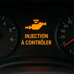 Tableau de bord d'une Mégane 3 avec le voyant "INJECTION À CONTRÔLER" allumé, signalant un problème potentiel.