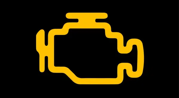 Voyant moteur orange clignote sur fond noir. Un problème mécanique est à signaler.