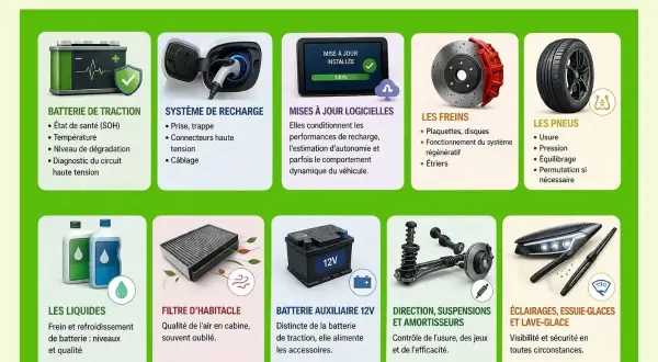Entretien d'un véhicule électrique : batterie, recharge, freins, pneus, liquides, filtre, etc. La vidange voiture électrique concerne les fluides.