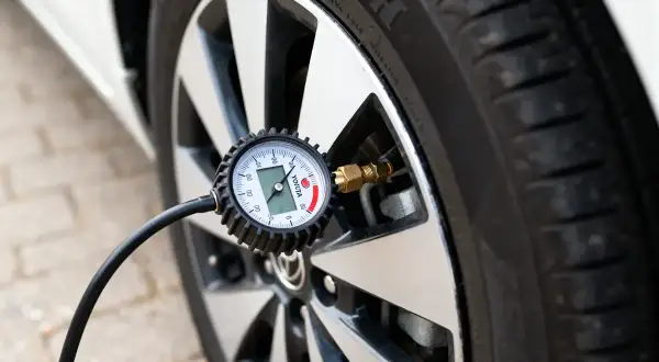 Manomètre mesurant la pression pneu Toyota Yaris. Le cadran indique la valeur de la pression.