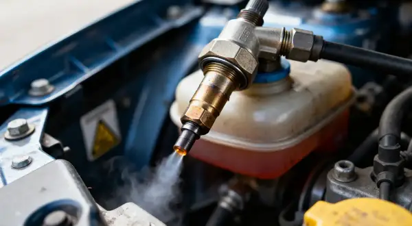 Vapeur s'échappant d'un injecteur, un des symptômes d'une fuite de joint d'injecteur. Mécanique automobile.