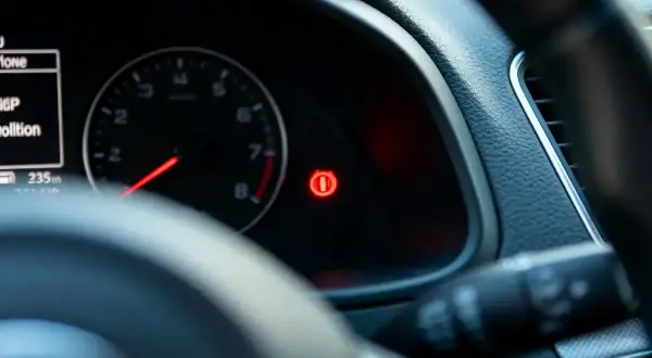 Voyant allumé sur le tableau de bord, signe d'une perte de puissance voiture diesel. Le frein à main est peut-être activé.