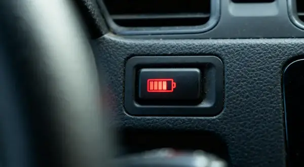 Voyant batterie allumé avec batterie neuve, prêt à démarrer.