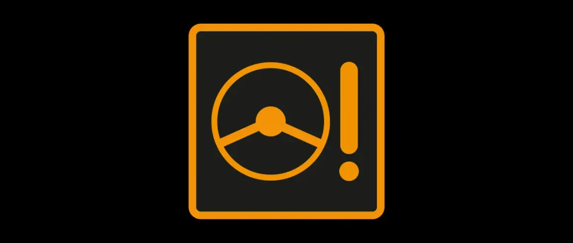 Voyant frein orange : le volant et le point d'exclamation indiquent un problème avec le système de freinage ou de direction assistée.