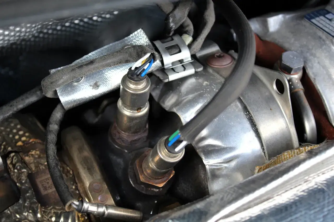 Vue rapprochée de deux sondes lambda, l'une d'elles pourrait être la cause d'un symptôme sonde lambda défectueuse.