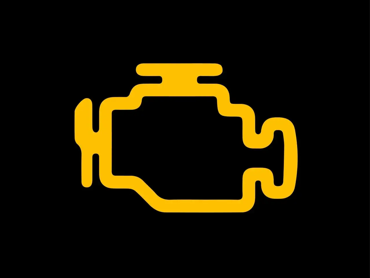 Voyant moteur jaune sur fond noir, signalant un probl&egrave;me. Il s'allume et s'&eacute;teint, une alerte &agrave; ne pas ignorer.
