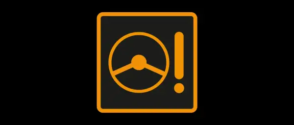 Voyant frein orange : le volant et le point d'exclamation indiquent un problème avec le système de freinage ou de direction assistée.