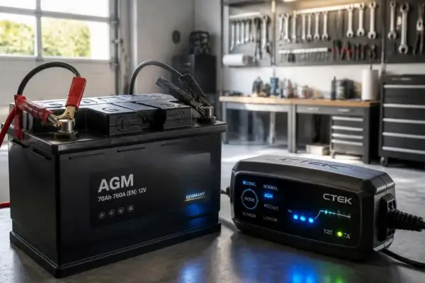 Une batterie de voiture AGM est connectée à un chargeur CTEK. La question est : peut-on charger une batterie de voiture sans la débrancher ?