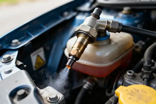 Vapeur s'échappant d'un injecteur, un des symptômes d'une fuite de joint d'injecteur. Mécanique automobile.