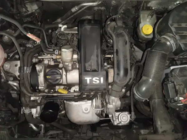 Moteur TSI 90cv d'une Polo. Le système de distribution est à chaîne, pas à courroie.
